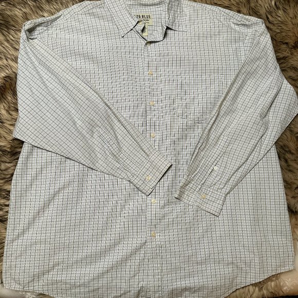 vintage surplus Other - Men White 2X Dress Shirt Long Sleeve Button Casual Work Plaid Stripe 626 Blue